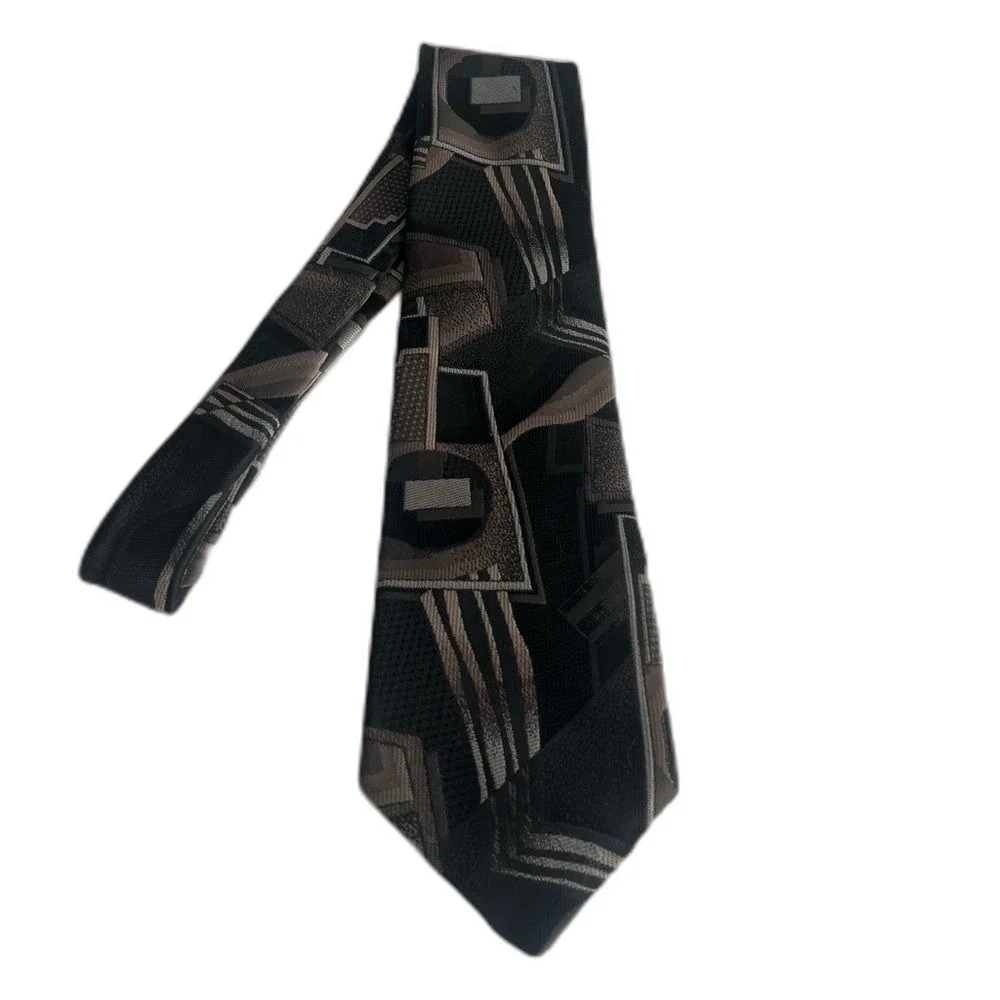 Vintage Towncraft Black Khaki Neutrals Necktie Tie